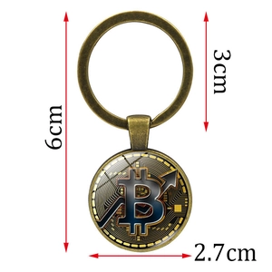 Portachiavi moneta commemorativa Bitcoin in bronzo con ciondolo in vetro e dimensioni