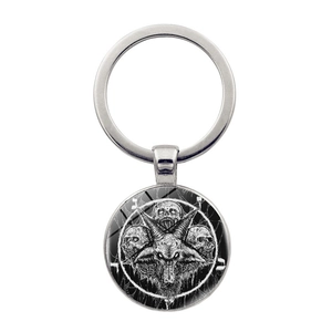 Gothic Demon Ram Head Baphomet Pendant Keychain Metal Key Ring Bronze Silver Skull Pentagram Dark Art Jewelry Ornament Gift