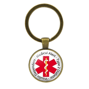 Bronze medical alert keychain for Type 2 Diabetes and insulin dependent patients