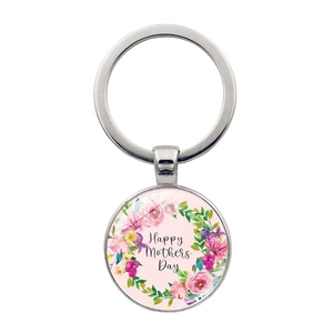 Porte-clés en métal argenté avec pendentif floral Happy Mothers Day pour maman