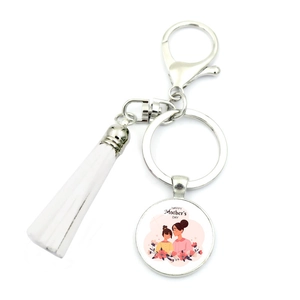 I love you Mom keychain with white tassel and lobster clasp for Mother's Day gift