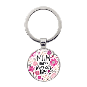 Détail du porte-clés fête des mères avec motif floral rose et texte Happy Mother's Day