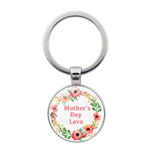 Porte-clés Fête des Mères avec anneau en métal argenté et motif floral aquarelle