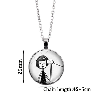 Close-up of 25mm Best Friend pendant necklace with silver chain and girl illustration