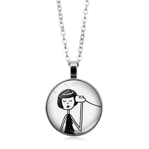 Minimalist silver Best Friend pendant necklace featuring a black and white girl illustration