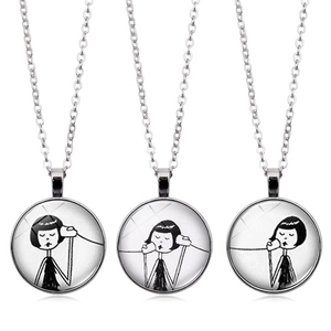 Best Friend Necklace Set Artistic Girl Phone Pendant Necklace Alloy Glass Cabochon Necklace For Women Teens Jewelry Gift