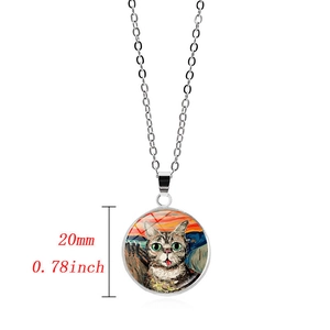 Détail du pendentif en verre de 20 mm avec motif de chat artistique style nuit étoilée