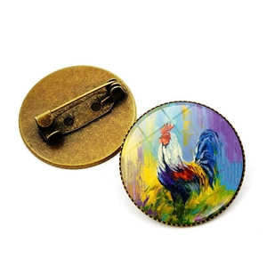 Vintage Alloy Glass Rooster Oil Painting Brooch Pin Artistic Animal Pattern Jewelry For Everyday Party Women Men Accessory