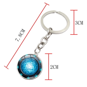 Detailed view showing dimensions of Stargate Atlantis glass cabochon keychain