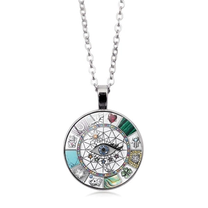 Boheemse Evil Eye hanger ketting met gelukssymbolen sterren en turquoise op zilveren ketting