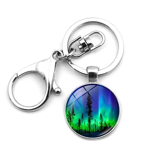 Aurora borealis glass gemstone keychain with silver metal lobster clasp and ring