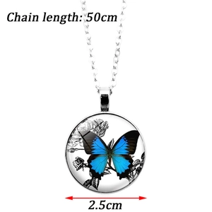 Blue butterfly glass gem necklace jewelry set with silver chain and 2.5cm pendant