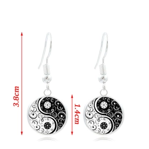 Boucles d'oreilles Yin Yang argentées avec motifs dentelle pour bijoux de mode femme
