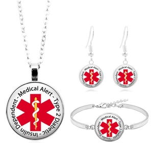 Set di Gioielli Allerta Medica per Donna Diabetica di Tipo 2 Insulino Dipendente Collana Bracciale Orecchini in Lega