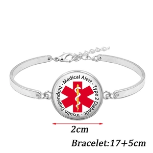 Bracciale medico argento per diabetici tipo 2 con ciondolo Star of Life e catena regolabile