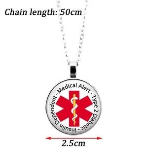 Collana medica in argento con stella della vita rossa e ciondolo per diabete tipo 2