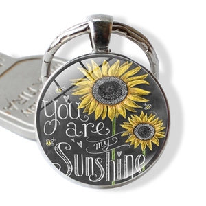 Porte-clés Tournesol You Are My Sunshine Vintage Verre Cabochon Gemme de Temps Alliage Anneau de Clé pour Femmes Hommes Bijoux Cadeau