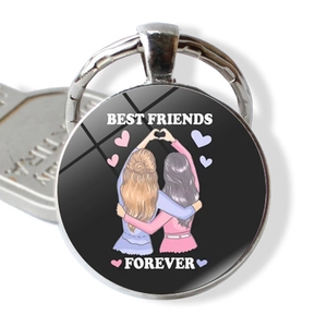 Porte-clés Best Friends Forever en Alliage de Zinc Cabochon de Verre Cœur Filles Amitié Sœurs Amies Bijoux Cadeau