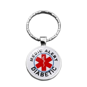 Porte-clés d'alerte médicale pour diabétiques avec symbole Star of Life en métal argenté