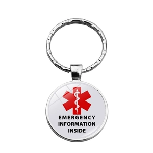 Porte-clés d'alerte médicale pour diabétiques avec étoile de vie rouge et pendentif argenté