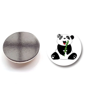 Detailed view of 25mm panda magnet showing cartoon illustration and black soft magnetic back