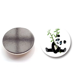 Pair of round 25mm panda eating bamboo crystal glass magnets for fridge decor