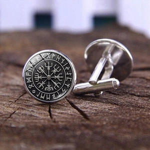 Vintage Nordic Viking Compass Vegvisir Cufflinks For Men Alloy Glass Rune Pattern French Shirt Cuff Links Jewelry Gift