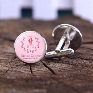 Rosa Schleife Brustkrebs Aufklärungsmonat Legierung Glas Runde Manschettenknöpfe Für Herren Damen Charity Gala Hemd Schmuck Geschenk