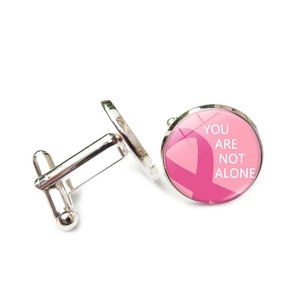 Manschettenknöpfe mit rosa Schleife, Glasstein und Text You Are Not Alone für Herren