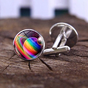 Universe Galaxy Nebula Earth Time Gem Cufflinks For Men Fashion Alloy Glass Silver Shirt Cuff Links Wedding Business Jewelry