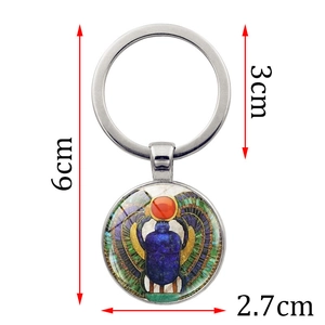 Egyptian scarab glass cabochon keychain with 2.7cm pendant and 6cm total length