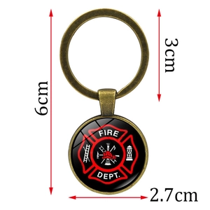 Firefighter Fire Dept St. Florian Cross keychain in vintage bronze finish with dimensions