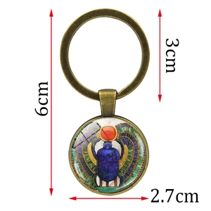 Vintage Egyptian Scarab glass gem keychain in antique bronze finish with 6cm total length