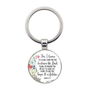 Portachiavi con Versetto Biblico Jeremiah in Lega di Zinco Vetro Pendente Floreale Regalo Religioso Ispiratore Per Uomo Donna