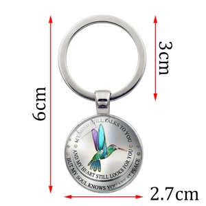 Memorial hummingbird keychain pendant with stainless steel ring and sentimental quote