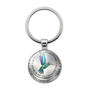 Memorial Hummingbird Keychain Metal Glass Dome Pendant My Mind Still Talks To You Inspirational Gift Keyring