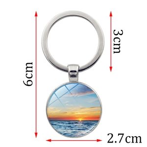 Porte-clés en métal coucher de soleil sur la plage avec dimensions détaillées