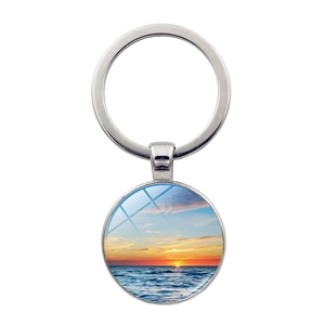Porte-clés en Métal Coucher de Soleil Plage Alliage de Zinc Pendentif Cabochon Verre Paysage Marin Décoration Sac Cadeau