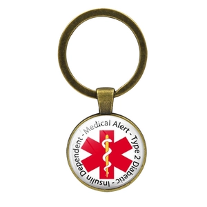 Type 2 Diabetic Medical Alert Keychain with Life Star Symbol in Bronze Finish