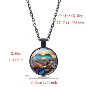 Dettaglio dimensioni del ciondolo a cuore tramonto con catena da 45+5cm inclusa