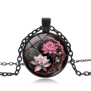 Retro Yin Yang Tai Chi Lotus Blume Anhänger Halskette Legierung Strass Glas Zeit Edelstein Mode Schmuck Für Unisex