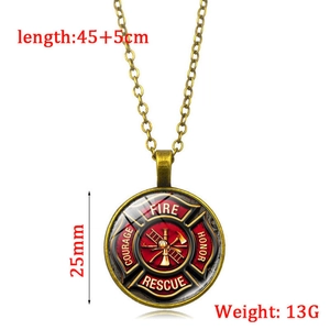 Detailed view of the 25mm Fire Rescue emblem pendant with 45+5cm chain size specs