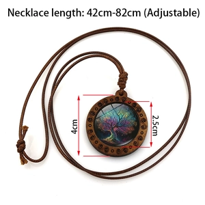 Collar con colgante Árbol de la Vida de madera vintage y cordón encerado ajustable