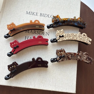 French style cute cat banana hair clips in various patterns and colors for high ponytails