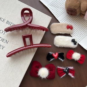 Weihnachten Rote Schleife Haarklammer Für Damen Vintage Samt Plüsch Herz Haarspange Herbst Winter Festliche Haarsmuck