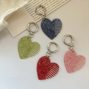 Porte-clés peigne en forme de cœur à paillettes, lot de 4 couleurs pour bijoux de sac