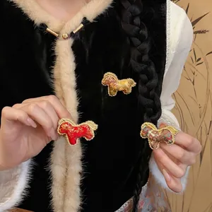 Exquisite handmade Year of the Horse embroidered brooches in traditional Song brocade style