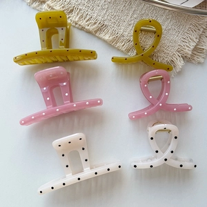 Lot de 6 pinces à cheveux à pois couleurs moutarde rose et blanc crème pour femmes