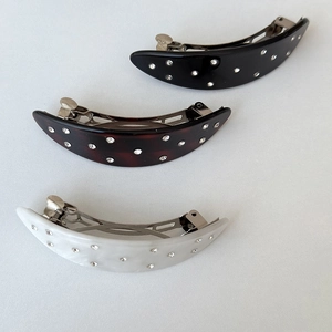 Set of 3 moon white and tortoise acetate hair clips with shimmering rhinestones