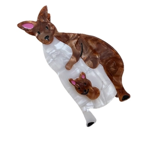 Creative brown marble acetate hair claw clip featuring a cute kangaroo animal design